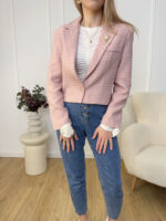 Marynarka Chanelka - one- Różowa Z Broszką-mouliu (3)